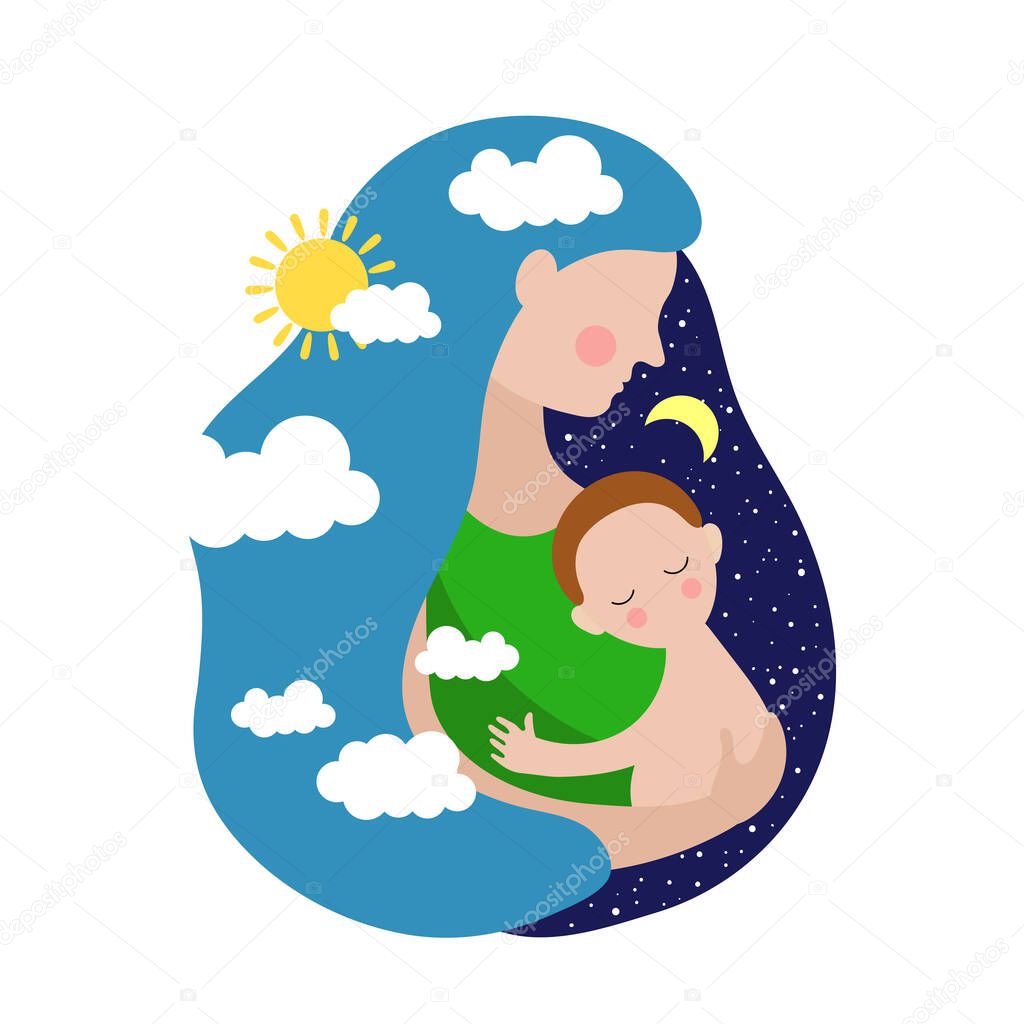 The mother and child.A woman holding her son. Vector image on white background