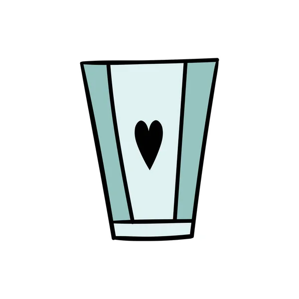 Linda taza de café azul con un corazón. Ilustración de garabatos a mano vectorial para un restaurante o cafetería. Buenos días, desayuno, bebida, café, té . — Archivo Imágenes Vectoriales