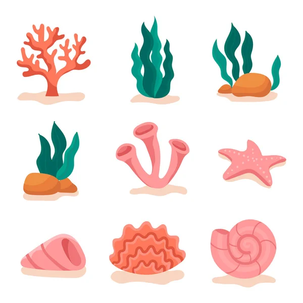 6種類のカラフルなサンゴ礁 — ストックベクタ