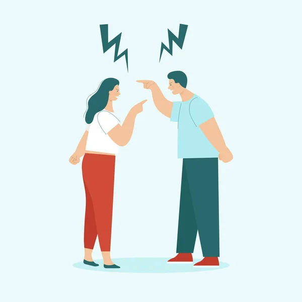 Pelea entre hombres y mujeres adultos. Concepto de conflictos familiares, resentimiento, agresión, divorcio. El marido y la mujer gritan y juran. Ilustración vectorial plana aislada . — Vector de stock