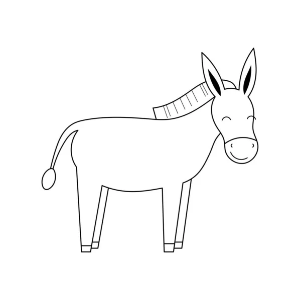 Niedliche Kontur Doodle Esel Nutztiere Und Vögel Illustration Für Kinder — Stockvektor