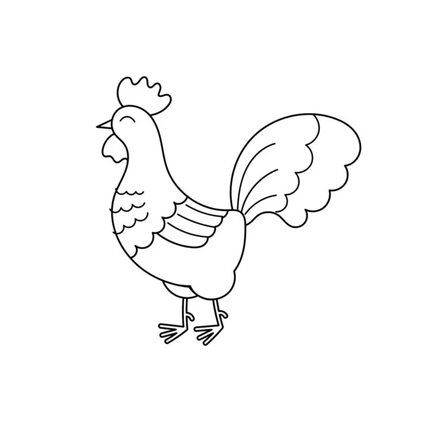 Leuke Contour Doodle Haan Boerderijdieren Vogels Illustratie Voor Kinderen Kleurboek — Stockvector