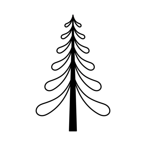 Απλό Περίγραμμα Χριστουγεννιάτικο Δέντρο Στυλιζαρισμένα Στοιχεία Για Την Πρωτοχρονιά Και — Διανυσματικό Αρχείο