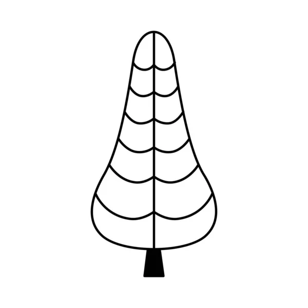 Simple arbre de Noël de style contour. Eléments stylisés pour le Nouvel An et Noël. Fête festive. Carte de vœux, papier d'emballage. Illustration de doodle vectoriel isolé sur fond blanc — Image vectorielle