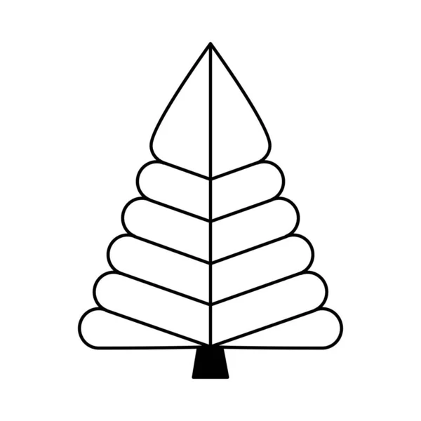 シンプルなアウトラインスタイルのクリスマスツリー。新年とクリスマスのための様式化された要素。お祝いだ。グリーティングカード包装紙。白い背景に独立したベクトルのドアのイラスト — ストックベクタ