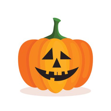 Cadılar Bayramı için korkunç suratlı turuncu balkabağı feneri. Şenlik dekorasyonu. Beyaz arkaplanda karikatür izole vektör çizimi