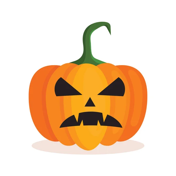 Linterna de calabaza naranja con una cara aterradora para Halloween. Decoración festiva. Dibujos animados ilustración vectorial aislada sobre fondo blanco — Vector de stock