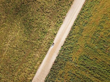 Patikadan bir alanda - sonbahar en iyi görünümde beyaz bir araba ile