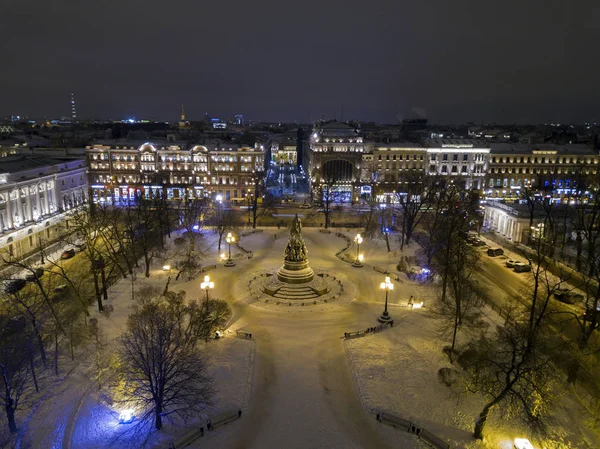 Nachtaufnahme Aus Der Luft Winter Catherine Square Malaya Sadovaya Street — Stockfoto