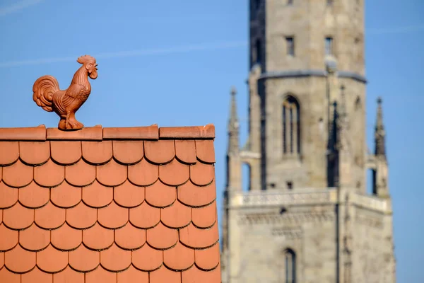 Zicht Haan Dak Toren Daniel Van Georg Kerk Noerdlingen Duitsland — Stockfoto