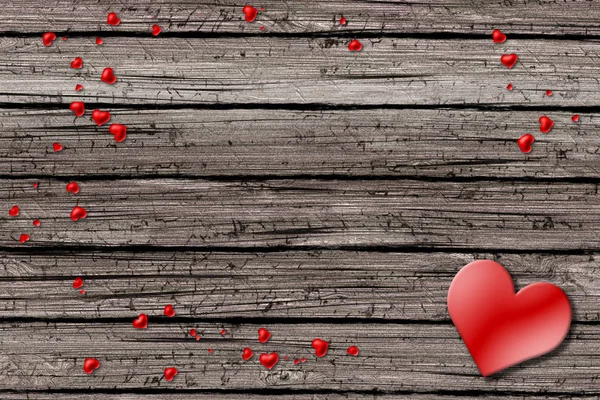 Иллюстрация Деревянного Стола Большим Количеством Красных Сердец — стоковое фото