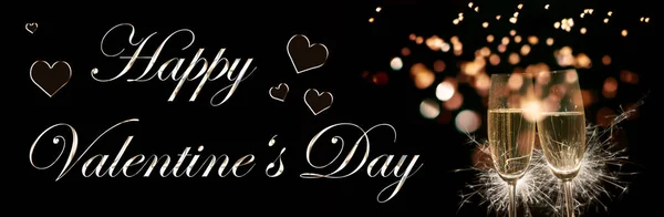 Image Two Champagne Glasses Text Happy Valentine Day — Stock Photo, Image