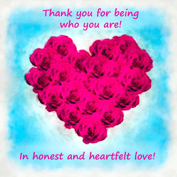 Ilustrace Srdcem Růží Textu Děkuji Jsi Takový Jaký Jsi Upřímné — Stock fotografie