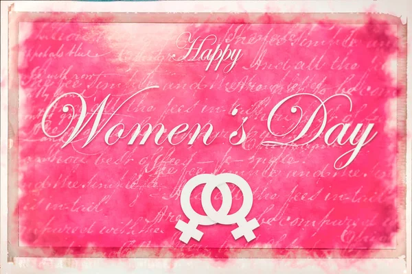 Pink Illustration Card Watercolor Style Text Happy Women Day — Stock Photo, Image