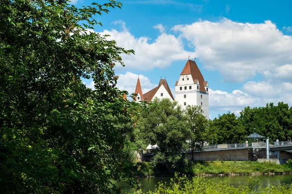 Imagem Banco Danúbio Com Castelo Ingolstadt Alemanha Verão — Fotografia de Stock