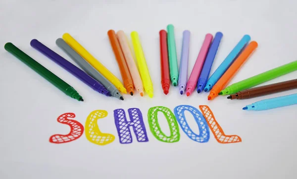 Mulțime Markeri Colorați Pentru Școală — Fotografie, imagine de stoc