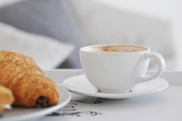 Xícara Café Croissants — Fotografia de Stock