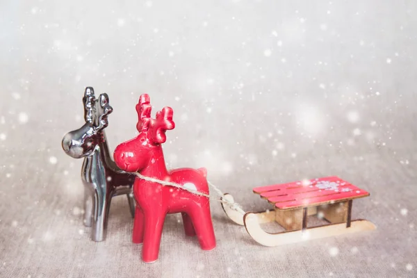 Dos Ciervos Navideños Con Trineos Feliz Navidad Diseño Póster Postal — Foto de Stock