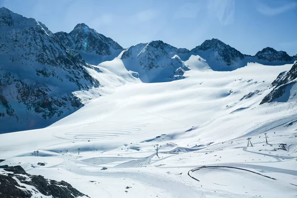 Winterlandschap Panorama Van Het Skigebied Met Pistes Alpen Oostenrijk Pitztaler — Stockfoto