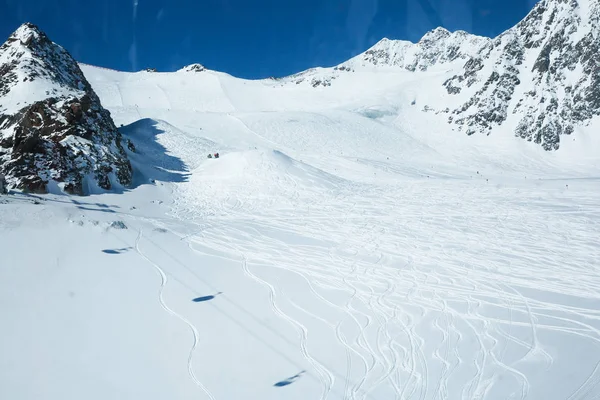 Téli Táj Panoráma Síterep Sípályák Alpok Ausztria Pitztal Gleccser Wildspitzbahn — Stock Fotó