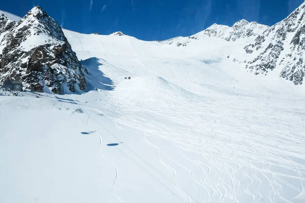 Téli Táj Panoráma Síterep Sípályák Alpok Ausztria Pitztal Gleccser Wildspitzbahn — Stock Fotó