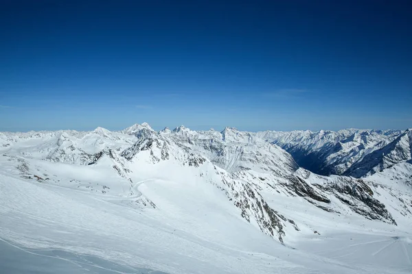 Téli Táj Panoráma Síterep Sípályák Alpok Ausztria Pitztal Gleccser Wildspitzbahn — Stock Fotó