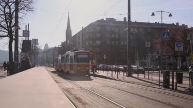 Budapeşte, 19 Ocak 2019 görünümü tramvay trafik sokakları Budapeşte, Macaristan