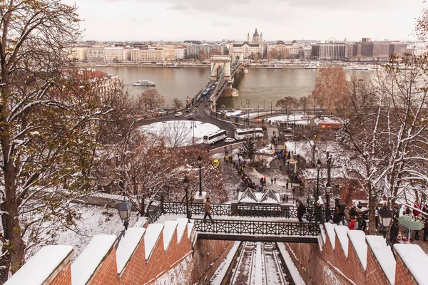 Budapest Hungary December 2018 Budapest Castle Hill Funicular Winter Snow — Stock Photo, Image