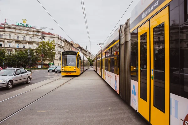 Budapest Hungary September 2018 Yellow Trams Smile Andrassy Street Central — Stock Photo, Image