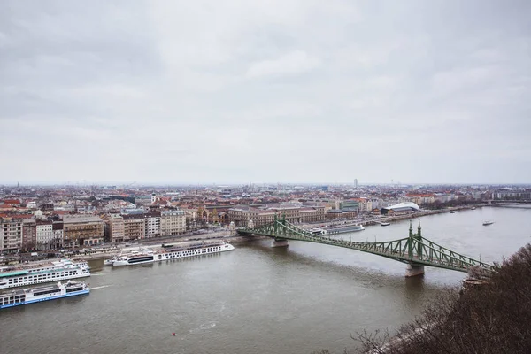 Vue Budapest Danube Depuis Citadelle Hongrie Printemps — Photo