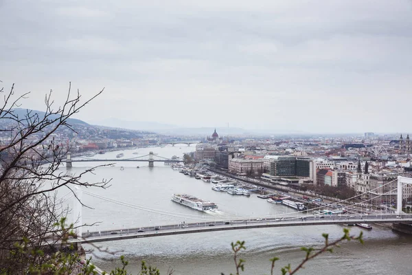 Vue Budapest Danube Depuis Citadelle Hongrie Printemps — Photo