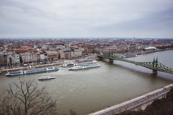 Vue Budapest Danube Depuis Citadelle Hongrie Printemps — Photo