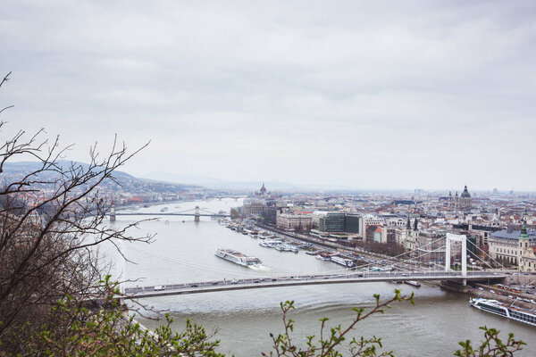 View of Budapest and the river Danube from the Citadella, Hungary in spring