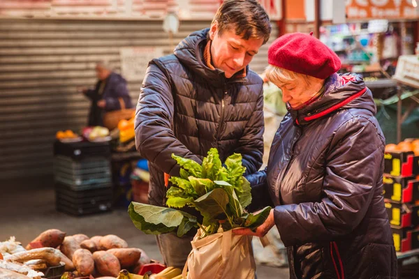 Compras Con Bolsa Eco Shopper Mercado Callejero Concepto Ecológico — Foto de Stock