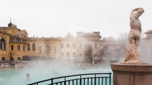 Budapeşte, Macaristan-24 Ocak 2019: Szechenyi Termal Banyosu, Avrupa 'nın en büyük şifalı Banyosu