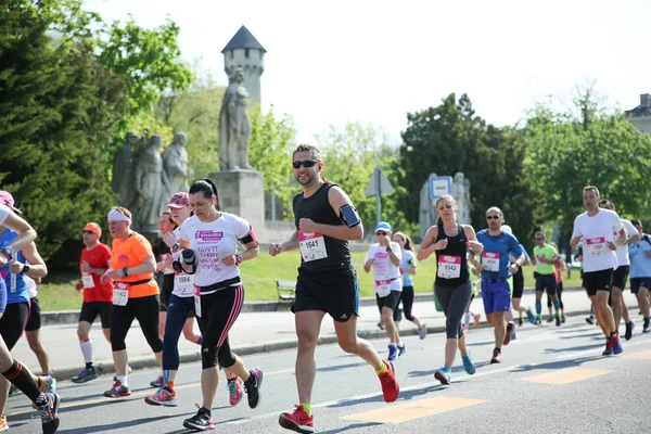 BUDAPEST, HUNGARY - APRIL 9 2017: Unidentified marathon runners participate on 32nd Telekom Vivicitta Spring Half Budapest International Marathon. — Stock Photo, Image
