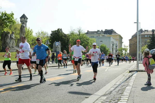 Budapeszt, Węgry-Kwiecień 9 2017: niezidentyfikowany maratończycy uczestniczyć w 32nd Telekom Vivicitta Spring Half Budapest International Marathon. — Zdjęcie stockowe