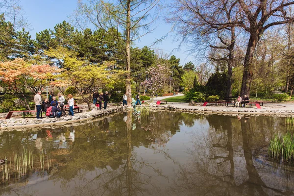 Hermoso día soleado de primavera en el jardín japonés en Budapest — Foto de Stock