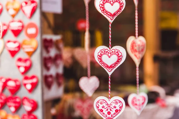 Decorations for home in market - hearts. Budapest, Hungary