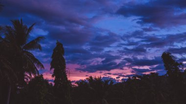 Sahilde gün batımından sonra renkli gökyüzü