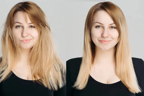 Menina com cabelo unbrushed brilhante e bagunçado em após shampoon . — Fotografia de Stock