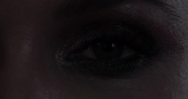 Grüne Augen mit sexy hellem Lidschatten, der in die Kamera blickt — Stockvideo