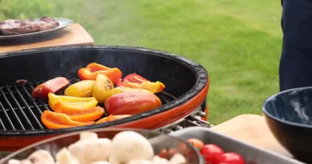 Preparação de verduras na grelha . — Vídeo de Stock