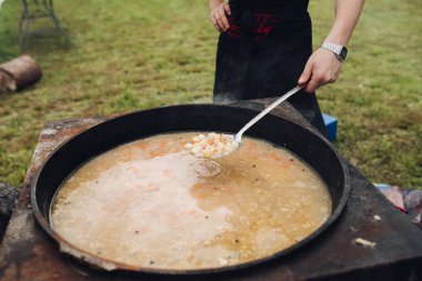 Patates ve havuç ile lezzetli çorba Closeup