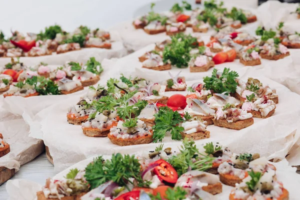 Appetizing sandwich with bacon decorating greenery serving on plate ready for eating close-up — Stock Photo, Image