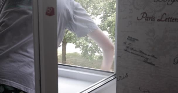 Profesyonel işçi temizlik evi ve çamaşır penceresi — Stok video