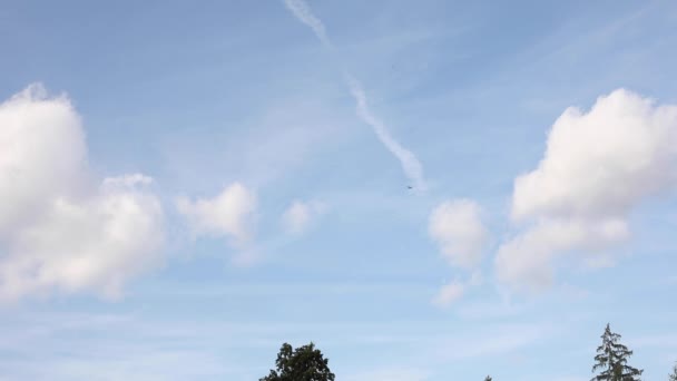 Transport aérien entouré d'un ciel bleu clair lors de la journée d'été extrême long shot — Video