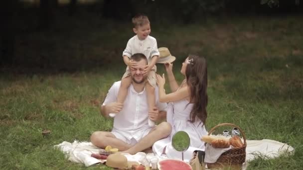 Donna trascorrere il tempo libero con il coniuge e il figlio — Video Stock