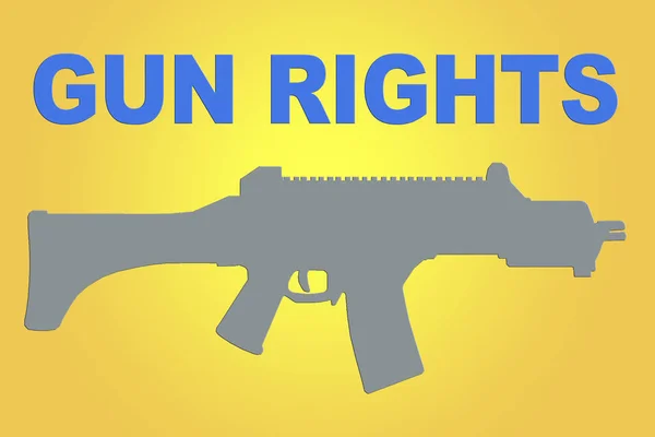 GUN RIGHTS sign concept illustration with GRAY rifle silhouette on yellow gradient