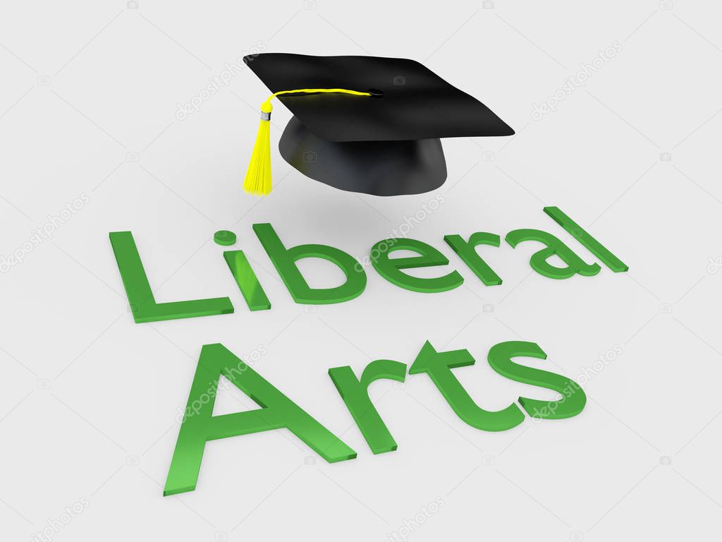 3D illustration of Liberal Arts script under a graduation hat